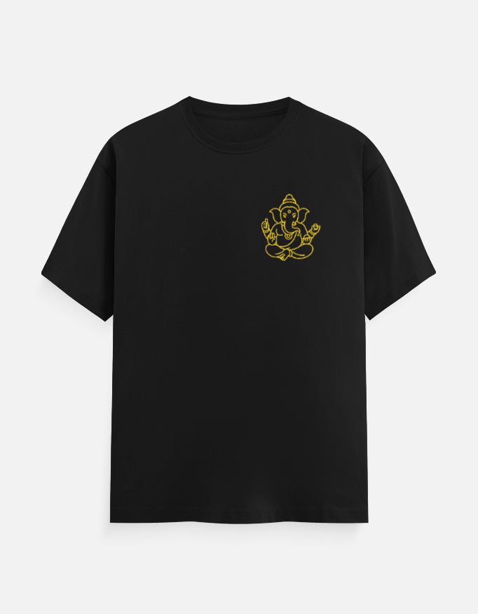 Lord Ganesha neon glow art printed unisex t-shirt – black front view